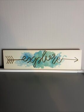 Explore Wall Art Sign in Blue and Gold by Ashland Art Wood Metal 24 x 6 inch
